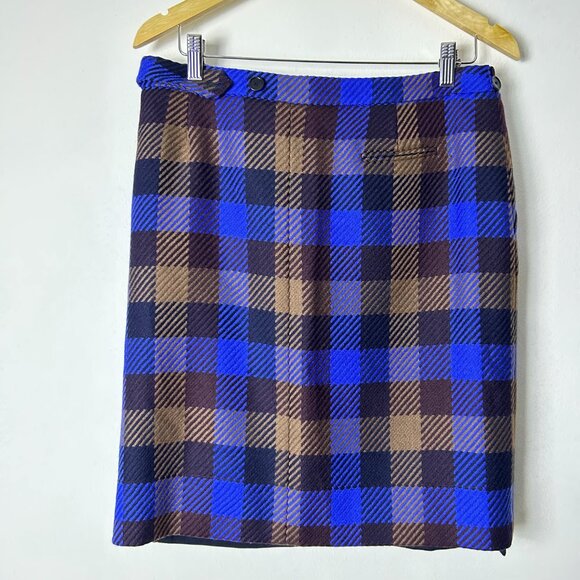 NWT AKRIS Punto Multicolor Plaid Wool Lined Wrap A-Line Skirt Women's Size 14 - Picture 8 of 14